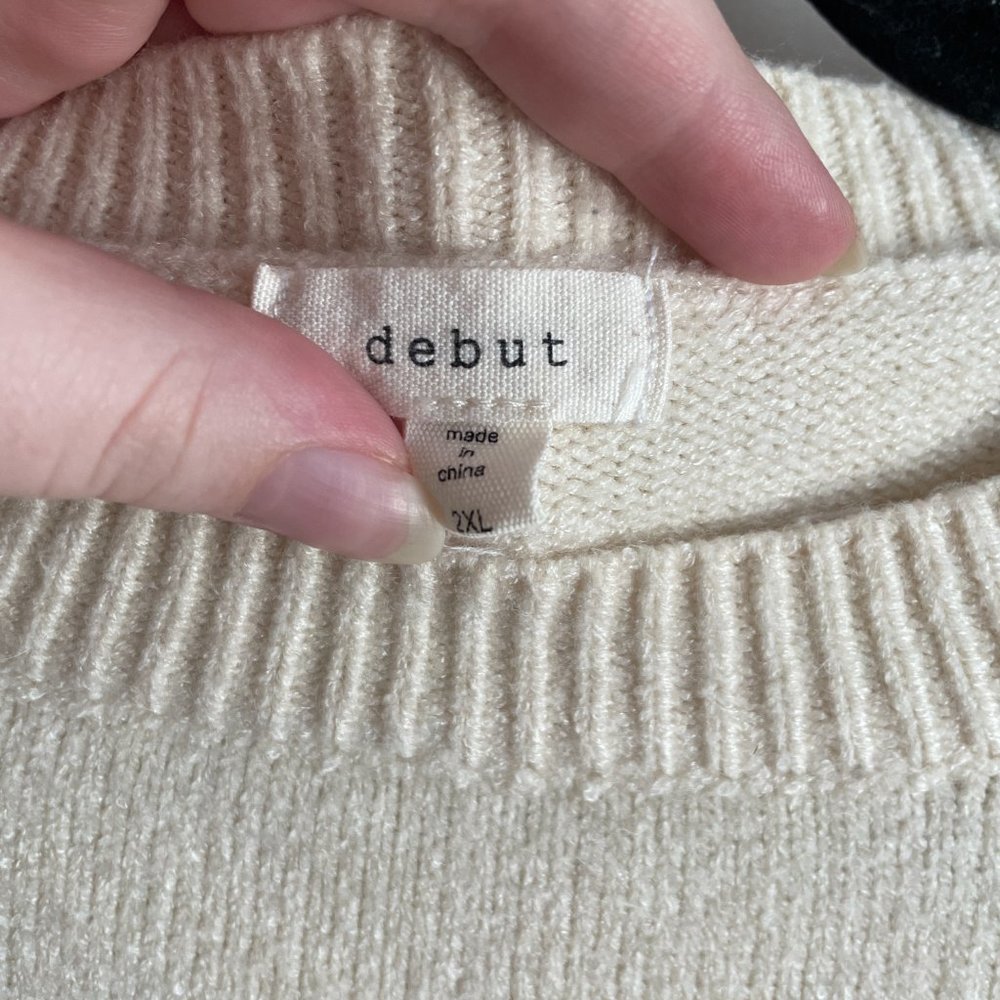 NWOT Rainbow Stripe White/Cream Balloon Sleeve debut 2XL Sweater - Picture 3 of 5
